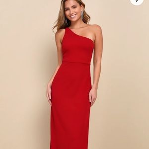 Lulus Loveliest Arrival Red Backless One-Shoulder Maxi Dress